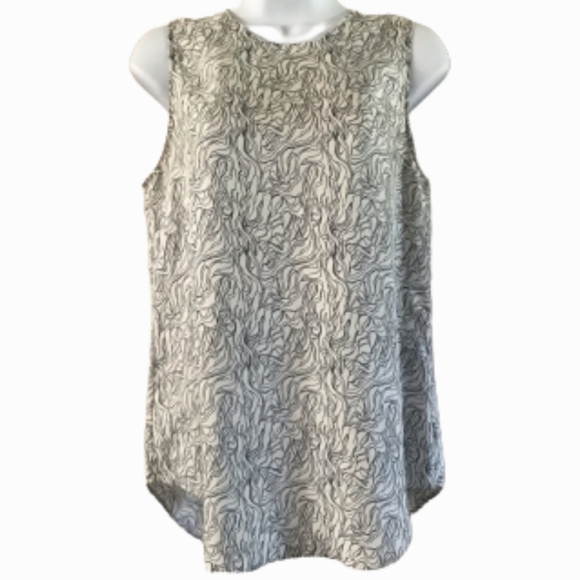 Theory Bringam Summer Wave Twill Ivory / Black Printed Silk Tank Top - Picture 1 of 13